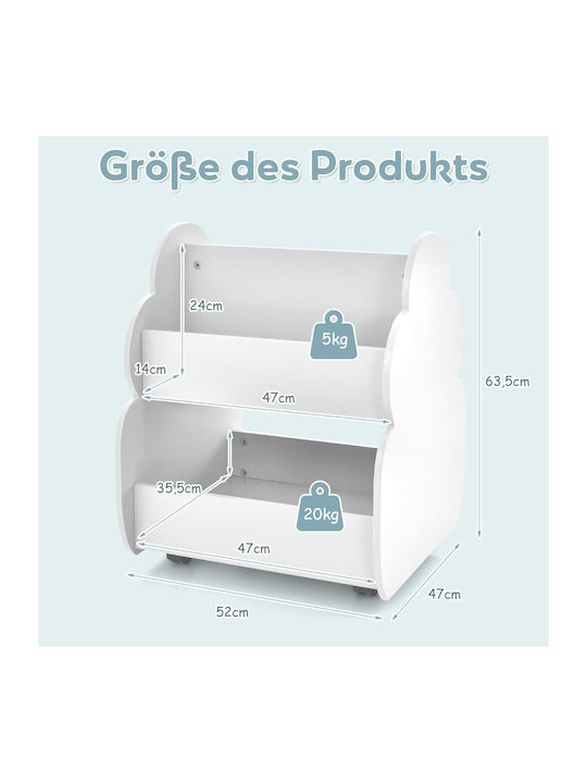Kids Wooden Bookcase White 52x47x63cm