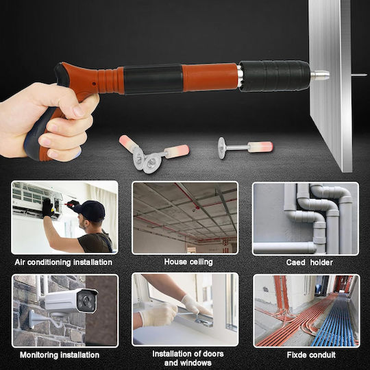 Manual Nail Gun Tool Fixing Nails Bolts 100 Round Nails 3 Power Levels Wood Concrete Iron Wall Ceiling Floor Orange