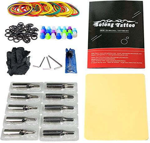 Set 4 Mașini de Tattoo Accesorii Sursă de Alimentare Culori Ace de Puncție Geantă de Transport