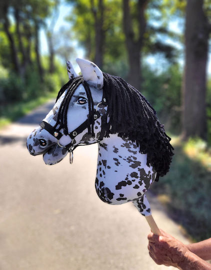 Hobby Horse Large Premium Stick Horse Tarantula Pattern Black White Black Mane A3