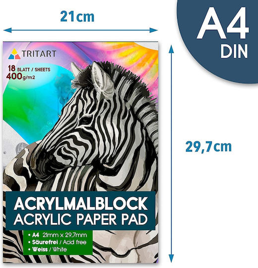 Tritart Skizzenblock Acryl A4 18 Blätter 400g/m2 Weiße