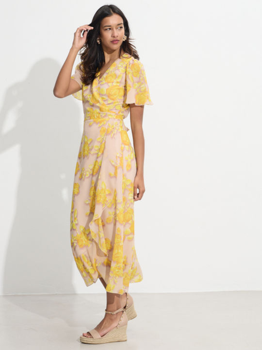 Summer Midi Dress with Ruffles Yellow