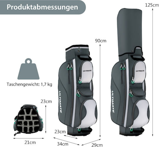 Costway Lightweight Golf Bag 14 Dividers & Shoulder Strap & 7 Zipper Pockets Grey Sp37830