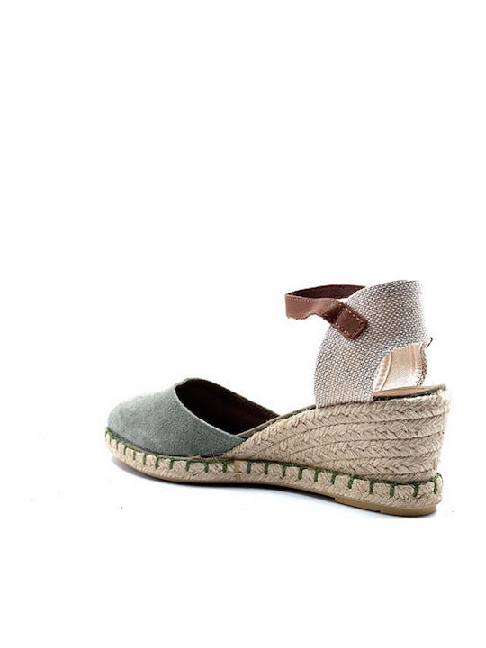 Serraje Women's Leather Platform Espadrilles Khaki