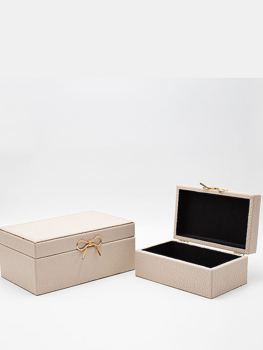Set of 2 Wooden Decorative Boxes Leatherette Beige 25x15x11 & 20x12x9cm Estheti 819-00324