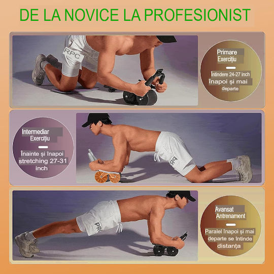 Roată Abdominală Timer Arvada Urbnfit Mecanism de Rebound Automat Suporturi pentru Coate Roată Lată de 10cm Set Complet Portocaliu