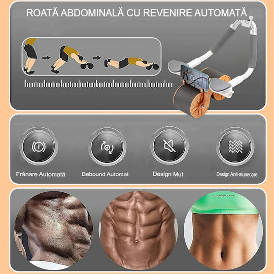 Roată Abdominală Timer Arvada Urbnfit Mecanism de Rebound Automat Suporturi pentru Coate Roată Lată de 10cm Set Complet Portocaliu