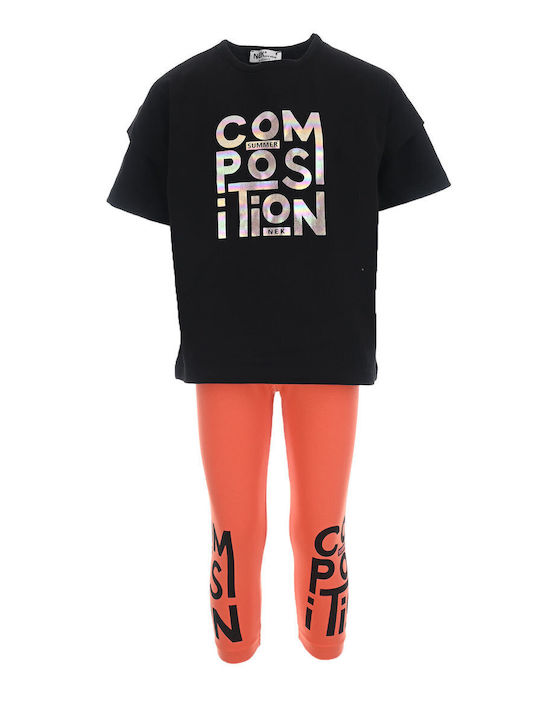 Kids' Set with Leggings Summer 2pcs Black/Coral
