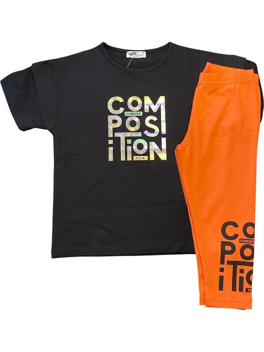 Kids' Set with Leggings Summer 2pcs Black/Coral