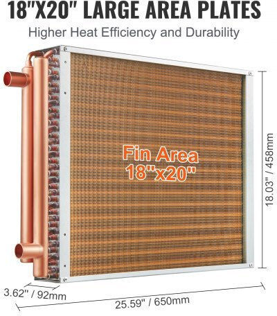 Vevor 18"x20" 3-Row Water-to-Air Heat Exchanger Cpgshrq18200vcz68v0