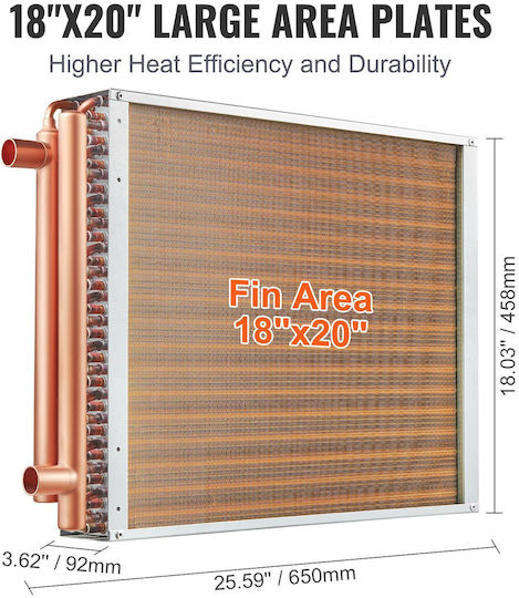 Vevor 18"x20" 3-Row Water-to-Air Heat Exchanger Cpgshrq18200vcz68v0