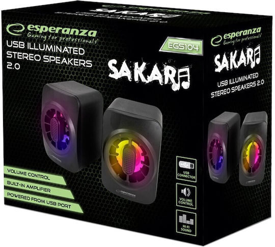 Esperanza Sakara Ηχεία Υπολογιστή 2.0 με RGB Φωτισμό και Ισχύ 5W σε Μαύρο Χρώμα