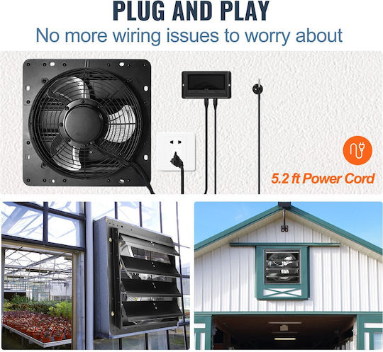 Exhaust Fan Commercial Spaces Greenhouses Warehouses Metal 70 W 2900 M³/h Diameter 406 Mm 60 Db Smart Timer