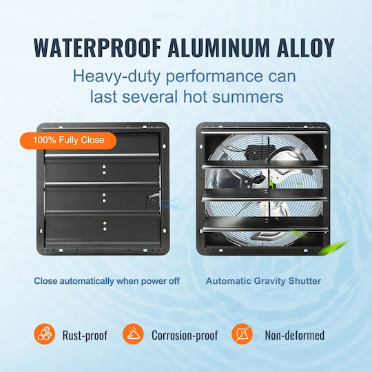 Exhaust Fan Commercial Spaces Greenhouses Warehouses Metal 70 W 2900 M³/h Diameter 406 Mm 60 Db Smart Timer