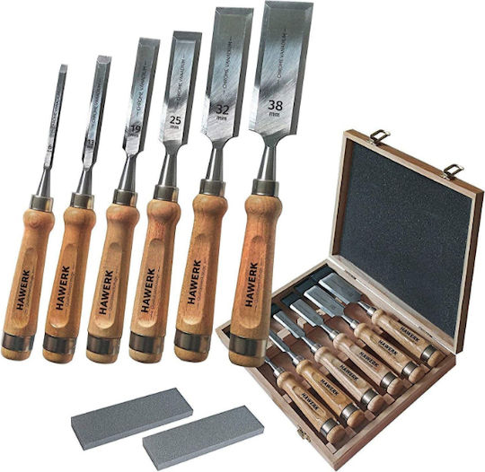 Set 6 Dălți Trinart 2 Perii De Ascuțit 6-38 Mm Cutie De Depozitare Maro