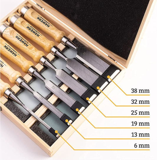 Set 6 Dălți Trinart 2 Perii De Ascuțit 6-38 Mm Cutie De Depozitare Maro