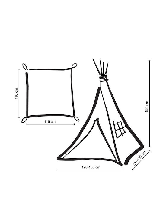 Tipi Zelt Kinder + Matte + Kissen + Federhängesystem Grau