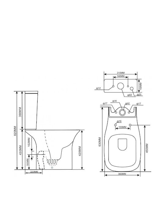 Inter Ceramic Λεκάνη Δαπέδου Κάτω Σιφόνι Rimless με Καζανάκι με Κάλυμμα Duroplast Soft Close Λευκή 6988354239441
