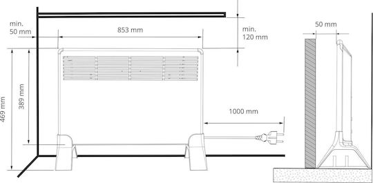 Ensto Konvektorheizung Boden 1000W 85x39cm Weiß