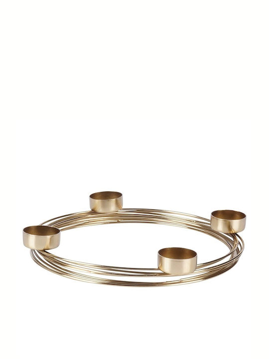 Candle Holder suitable for Tealights Metal 4 Seats in Gold Color 26x26x3.5cm 1pcs
