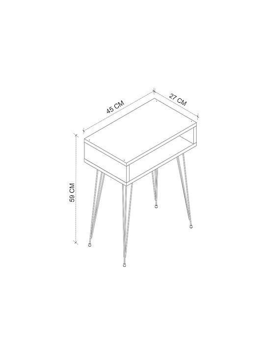Bedside Table Naida Wooden With Metal Legs White 40x30x59cm