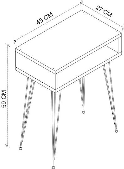 Bedside Table Naida Wooden With Metal Legs White 40x30x59cm