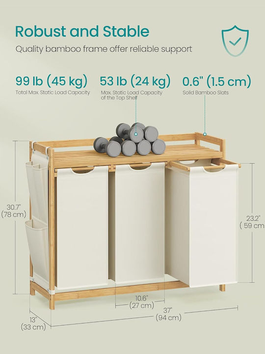 Songmics Laundry Basket Bamboo 150lt with Cap 98x33x78cm Beige
