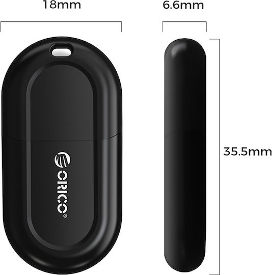 Orico USB Bluetooth 5.3 Adapter mit Reichweite 20m Schwarz (BTA-53-BK-BP)