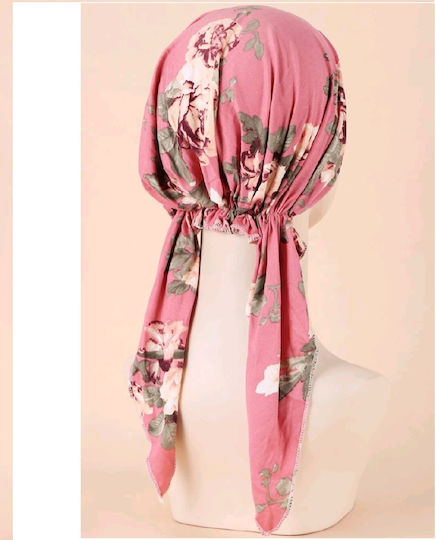 Damen Stoff Turban Haar Stirnbänder Dunkel Rosa Blumen Lang