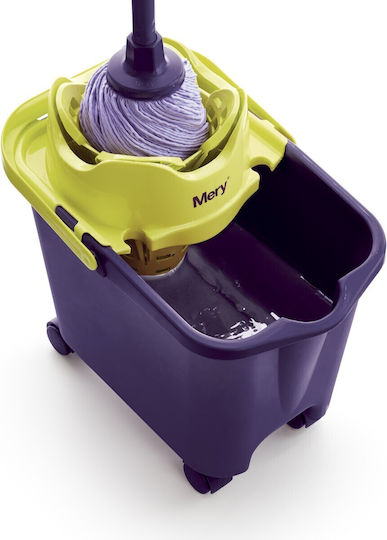 Rayen Mery Mop Eimer mit Auswringer mit Automatischem Presse, Vielzweckkorb & Räder 14lt Lila