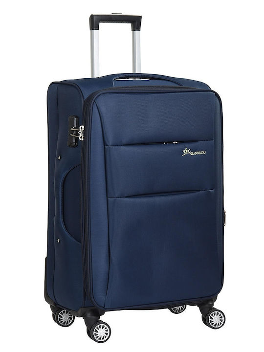 Kourk Large Fabric Blue Travel Suitcase with 4 Wheels Height 75cm