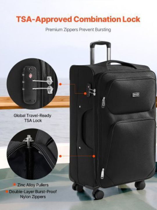 Vevor Large Fabric Travel Suitcase Black with 4 Wheels Height 71cm