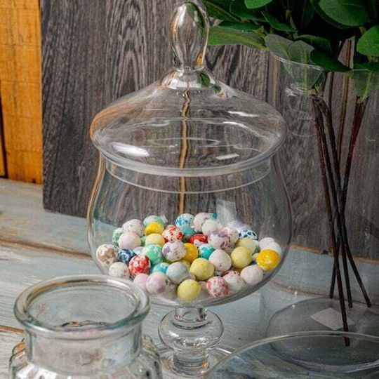 JK Home Decoration Φοντανιέρα Γυάλινη με Καπάκι και Πόδι 18x18x38cm Διάφανη