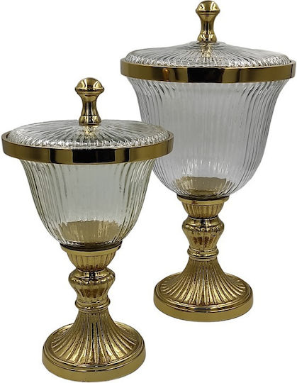 Karvounis Glass Sweet Jar with Lid and Foot Gold 15.5x15.5x28cm