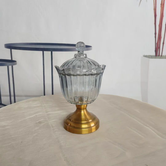 Glas-Bonbonglas mit Glasdeckel und antikem Goldsockel 27x15cm Hc203 Glas-Bonbonglas mit Glasdeckel und antikem Goldsockel 27x15cm Hc203