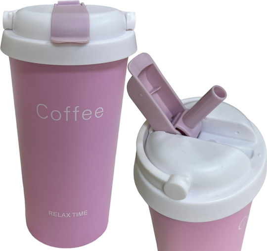 TnS Pahar Termosuri Si Cani Termos Plastic 500ml Roz Cu Pai