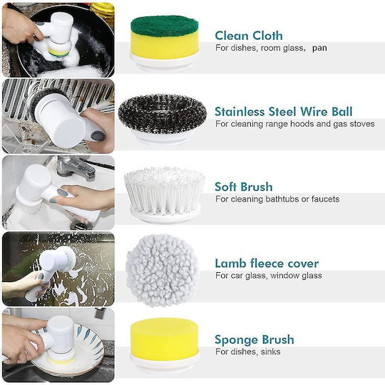 Magic Brush 5 1 Plastic Rotating Cleaning Brush with Handle White