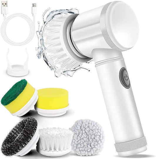 Magic Brush 5 1 Plastic Rotating Cleaning Brush with Handle White