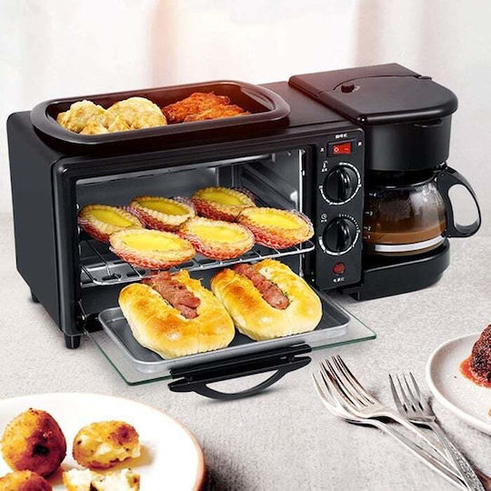 Electric Multi-Function Mini Oven 3-in-1 Multi-Device Coffee Maker Oven Non-Stick Grill Timer 1250W Black Raf Hg-5308r