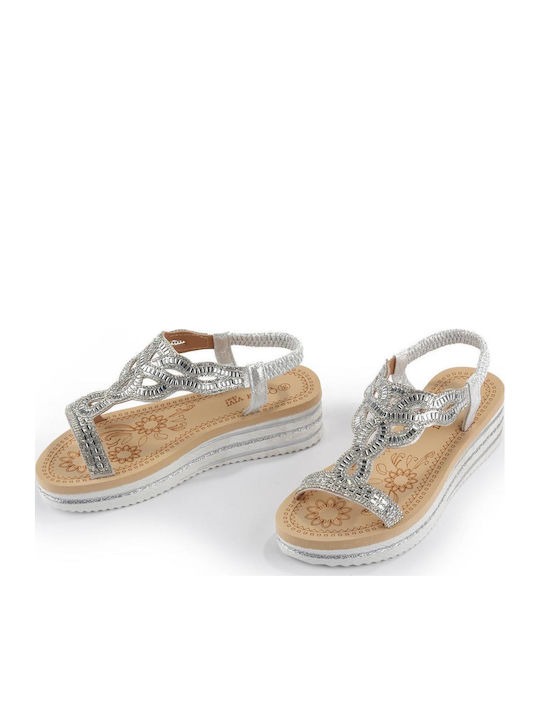 Women's Flat Sandals in Silver Color