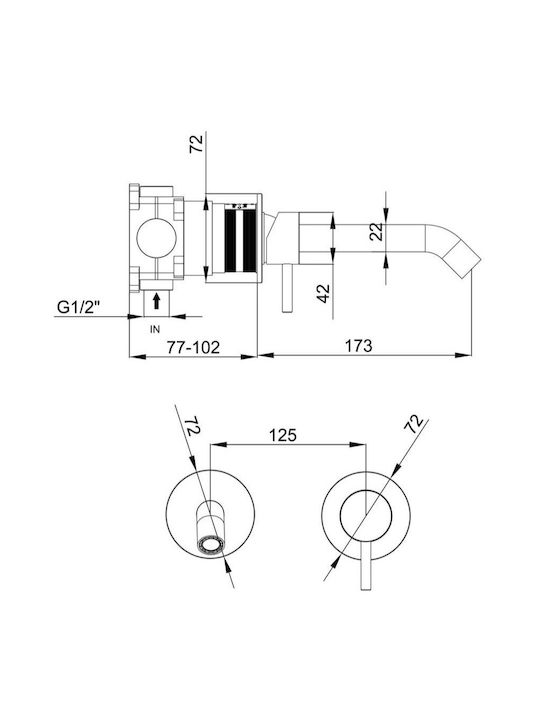 Interflex Μίκτης Μπαταρίας Εντοιχισμού για Νιπτήρα Inox Ασημί