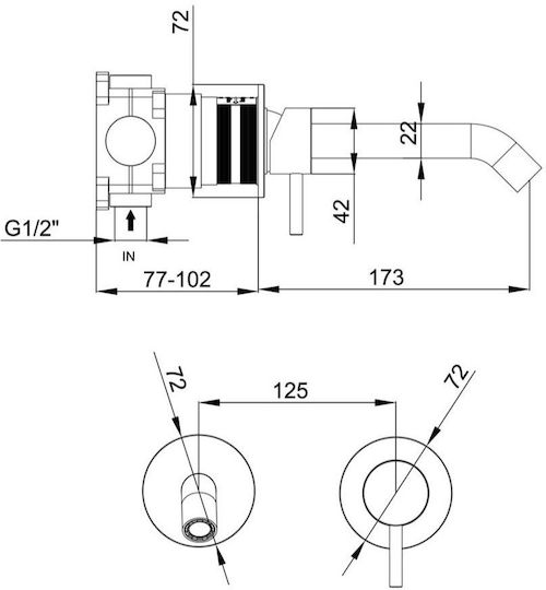 Interflex Μίκτης Μπαταρίας Εντοιχισμού για Νιπτήρα Inox Ασημί