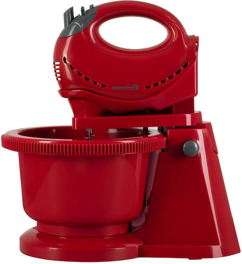 Hausberg Μίξερ με Πλαστικό Κάδο 2lt Κόκκινο 300W