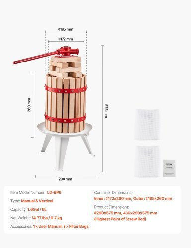 Vevor Manual Grape Press 6lt GJYZJLSSM6LB7BMXAV0