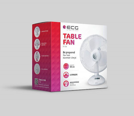 ECG Tischventilator 40W Lüfterdurchmesser 30cm Weiß