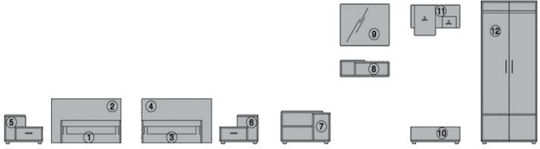Set De Mobilier Pentru Dormitor Bali 80x190cm 10 Bucăți Set De Mobilier Pentru Dormitor Bali 80x190cm 10 Bucăți