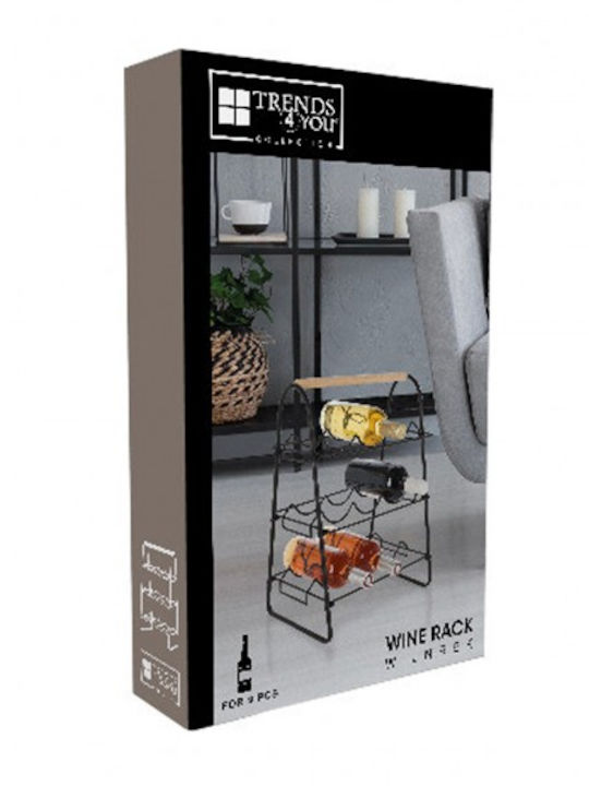 Freistehend Flaschenhalter Metallisch für 9 Flaschen Schwarz 33x29x46εκ.