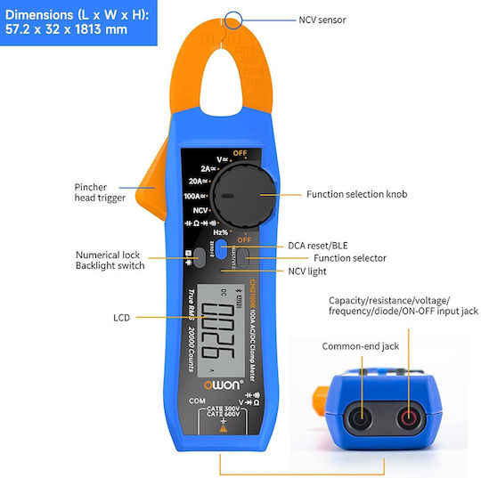 Clamp Meter Digital True RMS X001T9FBWL