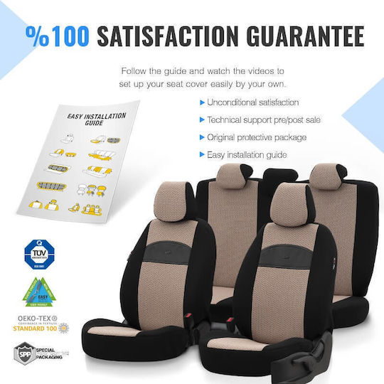 Otom Car Cover Set 11pcs Leatherette Black / Beige