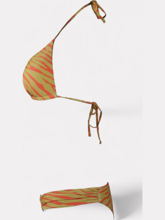 Set Bikini 3 Τεμαχίων με Αφαιρούμενη Ενίσχυση Brazil Animal Print Πράσινο